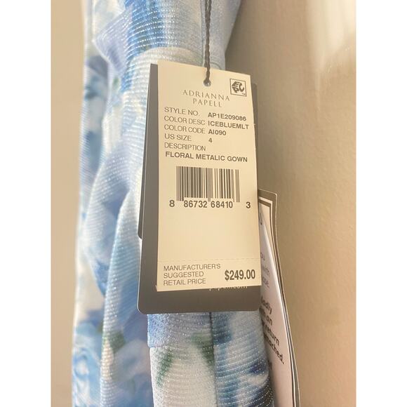 NWT ADRIANNA PAPELL DRESS FLORAL LONG MAXI GOWN ICE BLUE METALLIC EVENING FORMAL - Picture 3 of 13